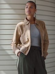 Neutral Real Suede Bomber Jacket - Image 2 of 9