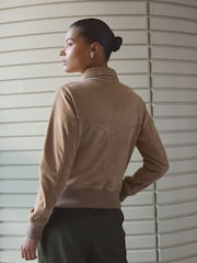 Neutral Real Suede Bomber Jacket - Image 4 of 9