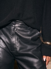 Black N. Premium Real Leather Wide Leg Trousers - Image 4 of 7