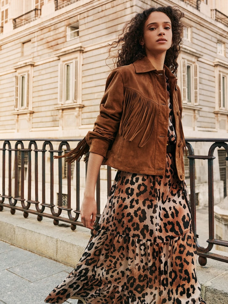 Tan Brown Premium Genuine Suede Fringed Jacket - Image 1 of 7