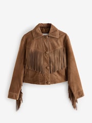 Tan Brown Premium Genuine Suede Fringed Jacket - Image 3 of 7
