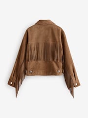 Tan Brown Premium Genuine Suede Fringed Jacket - Image 4 of 7