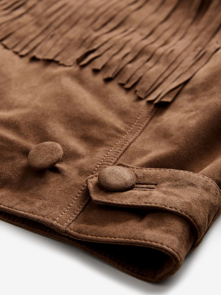 Tan Brown Premium Genuine Suede Fringed Jacket - Image 5 of 7