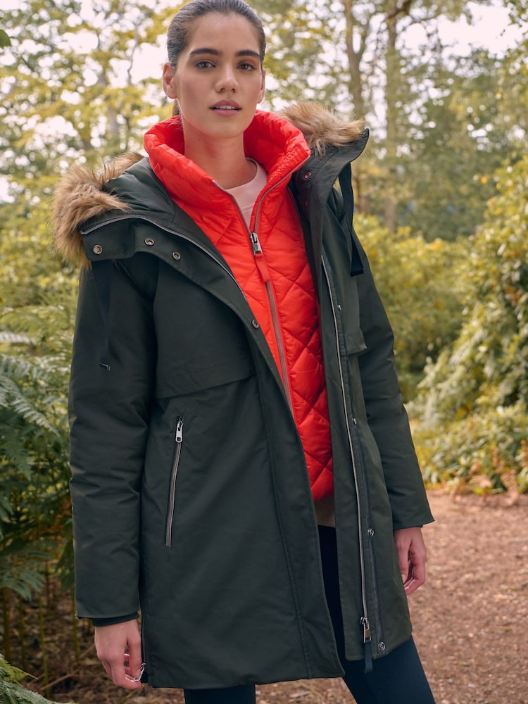 Khaki Green Elements Shower Resitant Parka Jacket - Image 1 of 9
