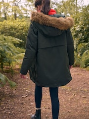 Khaki Green Elements Shower Resitant Parka Jacket - Image 4 of 9