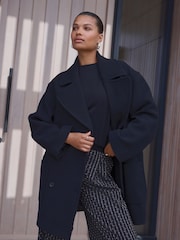 Black Premium Wool Blend Revere Coat - Image 1 of 4