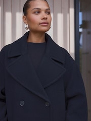 Black Premium Wool Blend Revere Coat - Image 4 of 4