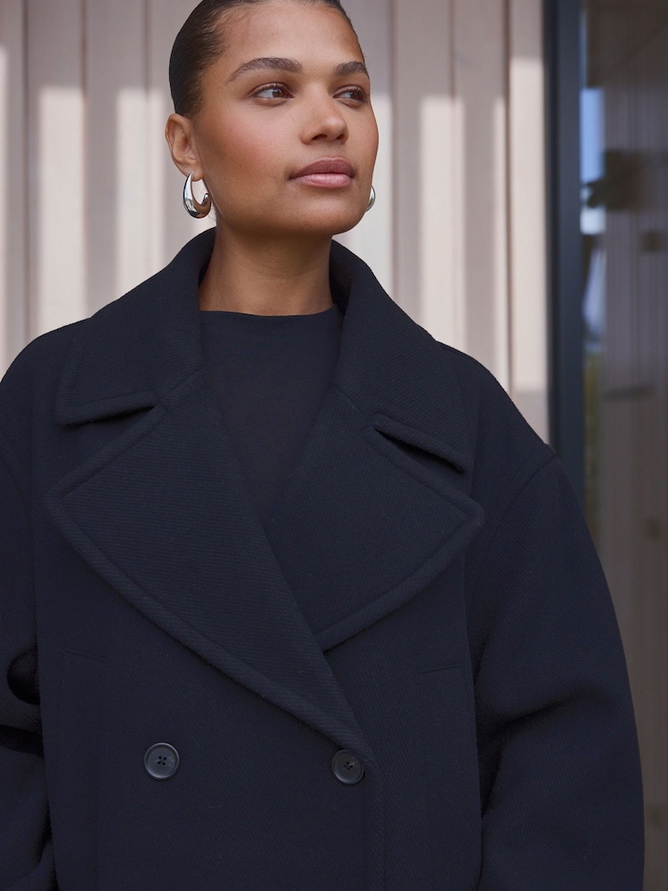 Black Premium Wool Blend Revere Coat - Image 4 of 4