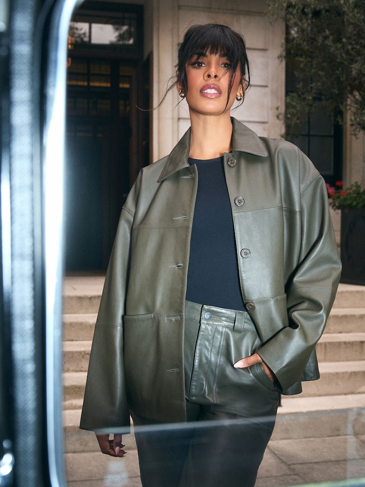 Khaki Green N. Premium Genuine Leather Jacket - Image 1 of 6