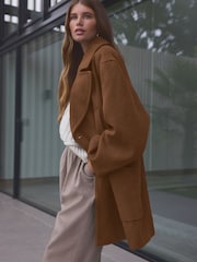 Tan Brown Premium Wool Blend Revere Coat - Image 1 of 7