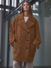 Tan Brown Premium Wool Blend Revere Coat - Image 2 of 7