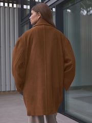 Tan Brown Premium Wool Blend Revere Coat - Image 3 of 7