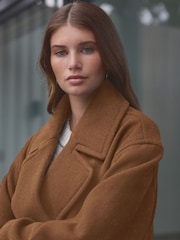 Tan Brown Premium Wool Blend Revere Coat - Image 4 of 7
