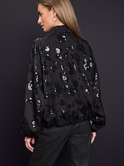 Black Floral Sequin Bomber Jacket - Image 3 of 7