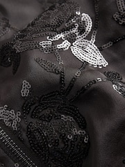 Black Floral Sequin Bomber Jacket - Image 6 of 7