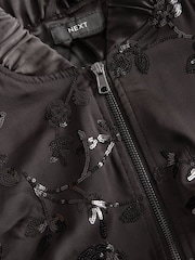 Black Floral Sequin Bomber Jacket - Image 7 of 7
