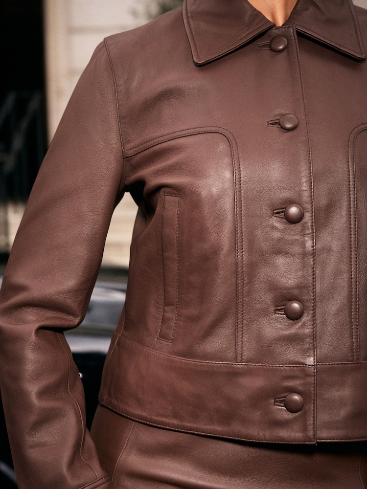 Chocolate Brown N. Premium Genuine Leather Jacket - Image 5 of 5