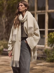 Cream Premium Handsewn Wool Rich Scarf Coat - Image 1 of 10