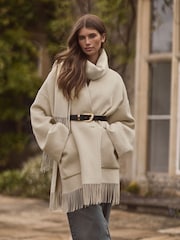 Cream Premium Handsewn Wool Rich Scarf Coat - Image 3 of 10