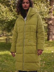 Bright Green Shower Resistant Padded Puffer Hooded Mid Length Coat - Image 3 of 11