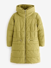 Bright Green Shower Resistant Padded Puffer Hooded Mid Length Coat - Image 7 of 11