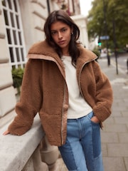 Marron fauve - Veste Teddy en imitation peau de mouton - Image 2 de 9