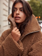Marron fauve - Veste Teddy en imitation peau de mouton - Image 4 de 9