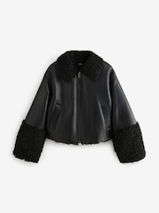 Noir - Veste d'aviateur à poignets Borg - Image 5 de 7