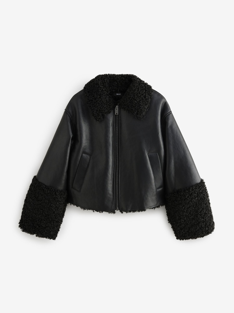 Buy Black Borg Cuff Aviator Jacket from the Next UK online shop