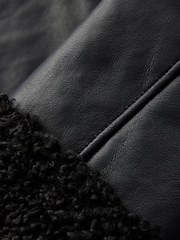 Noir - Veste d'aviateur à poignets Borg - Image 6 de 7
