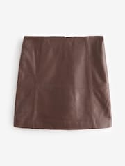 Chocolate Brown N. Premium Genuine Leather Mini Skirt - Image 5 of 7