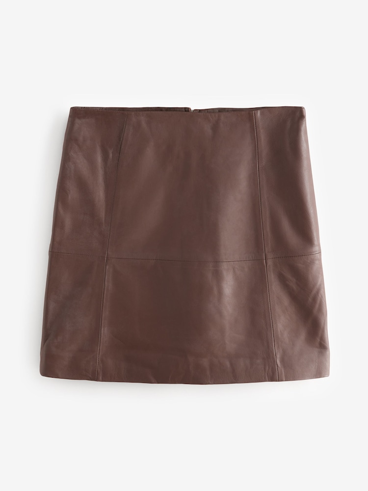 Marron chocolat - N. Minijupe haut de gamme en cuir véritable - Image 5 of 7