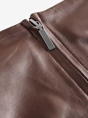 Chocolate Brown N. Premium Genuine Leather Mini Skirt - Image 6 of 7