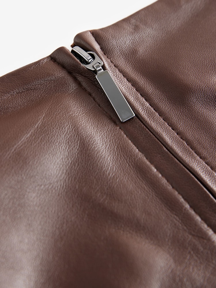 Marron chocolat - N. Minijupe haut de gamme en cuir véritable - Image 6 of 7