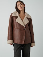Tan Brown Aviator Jacket - Image 1 of 10