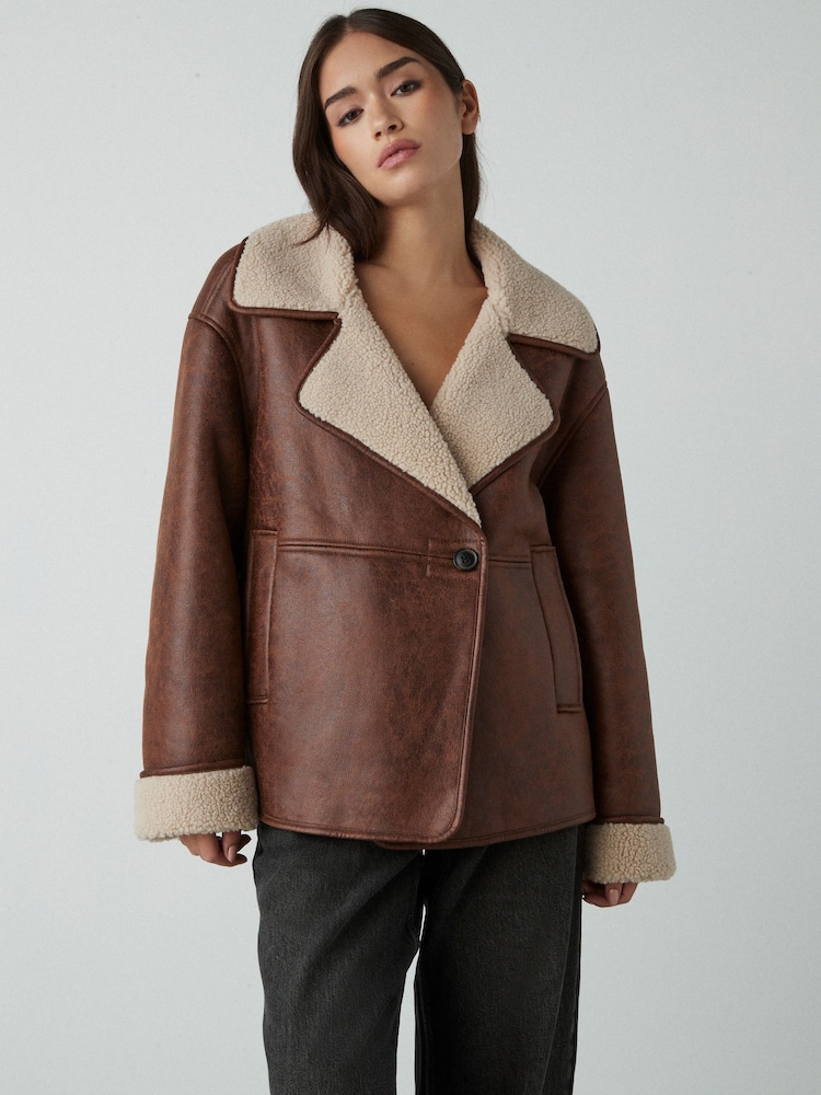 Tan Brown Aviator Jacket - Image 1 of 10