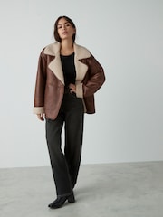 Tan Brown Aviator Jacket - Image 2 of 10
