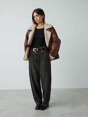 Tan Brown Aviator Jacket - Image 3 of 10