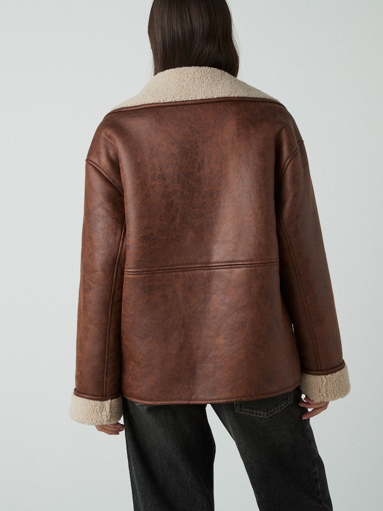 Tan Brown Aviator Jacket - Image 4 of 10