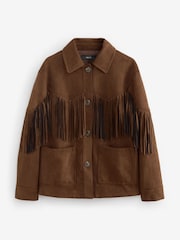 Chocolate Brown Faux Suede Fringed Jacket - Image 6 of 8