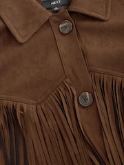Chocolate Brown Faux Suede Fringed Jacket - Image 7 of 8