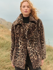 Leopard Animal Print Faux Fur Coat - Image 1 of 9