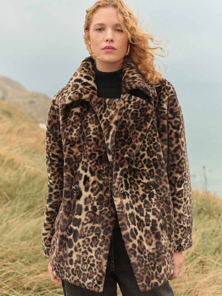Leopard Animal Print Faux Fur Coat - Image 1 of 9