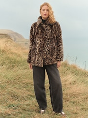 Leopard Animal Print Faux Fur Coat - Image 2 of 9