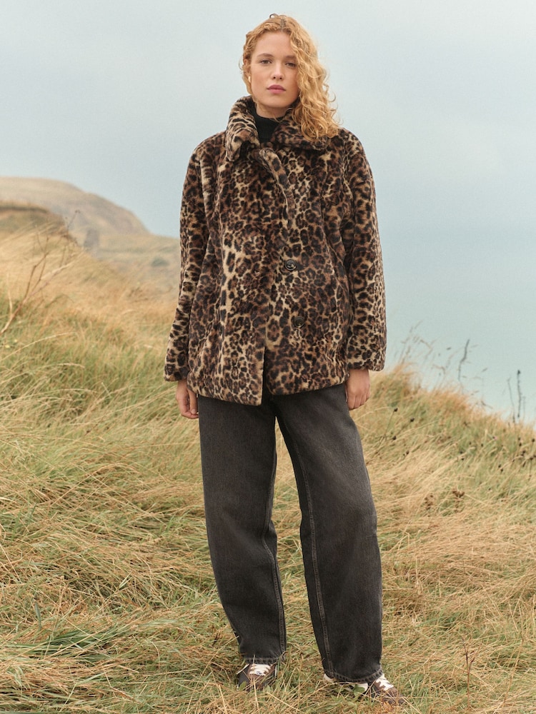 Leopard Animal Print Faux Fur Coat - Image 2 of 9