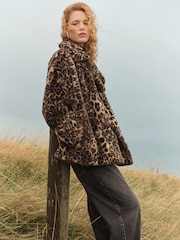 Leopard Animal Print Faux Fur Coat - Image 3 of 9