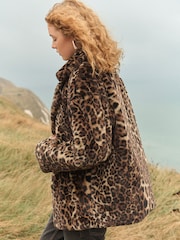 Leopard Animal Print Faux Fur Coat - Image 4 of 9
