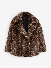 Leopard Animal Print Faux Fur Coat - Image 6 of 9