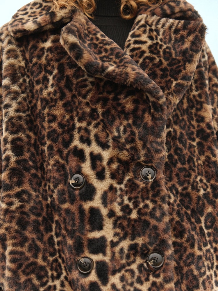 Leopard Animal Print Faux Fur Coat - Image 9 of 9