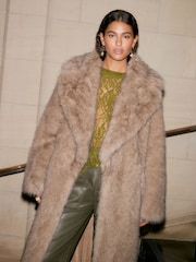 Natural Long Faux Fur Coat - Image 1 of 1